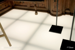 Detailansicht: weiße LED-Fußbodenbeleuchtung in einem Museum.