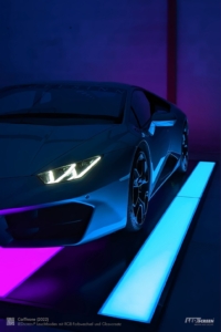 Vorderansicht: LED-Fußbodenbeleuchtung für einen Auto-Stellplatz.