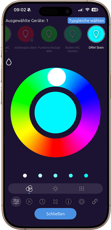 Mockup der App zur Anpassung der Farben der LED's